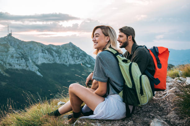 Couple enjoying mountain view